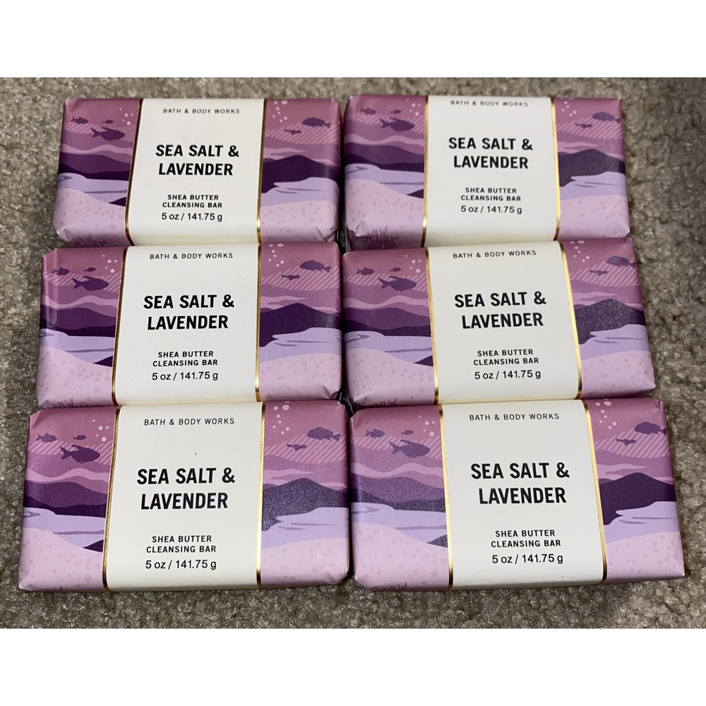 6x SEA SALT & LAVENDER Cleansing Bar Soap Bath & Body Works‎ Shea Butter 5oz NEW